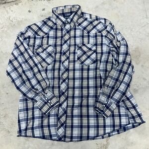 Wrangler Western Plaid Long Sleeve Pearl Snap Shirt Men's‎ XXL XXLTG Blue Beige